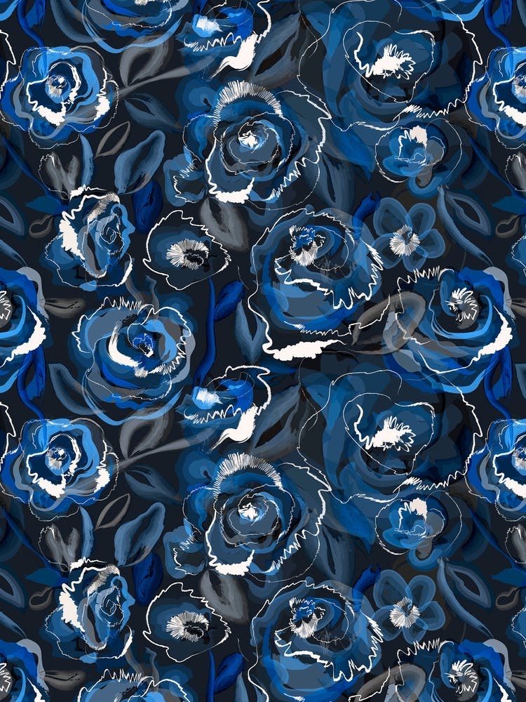 Scribble Flowers Navy