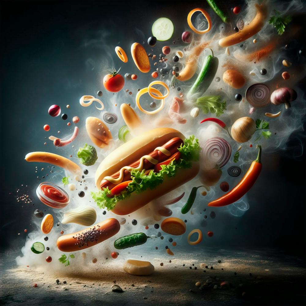 Hot Dog in der Luft
