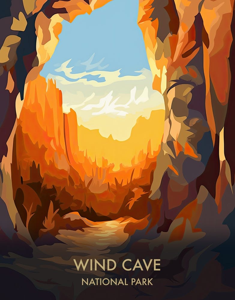 Wind Cave National Park Travel Poster Illustration Style 3