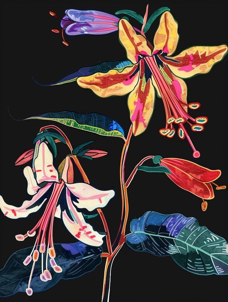 Neon Flowers On Black Coral Bells 4