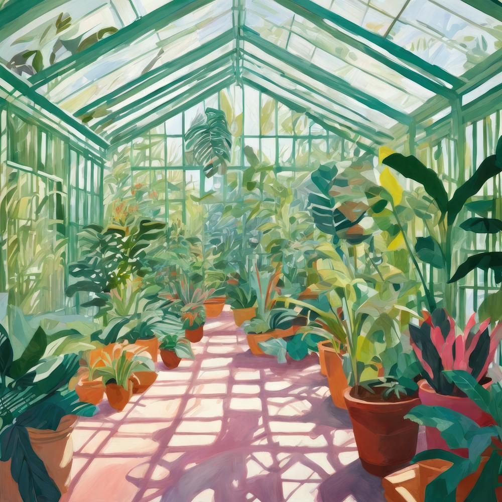 Botanical Greenhouse Series in Style of David Hockney