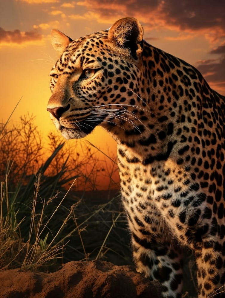 Portrait de Léopard Africain au Coucher du Soleil 3