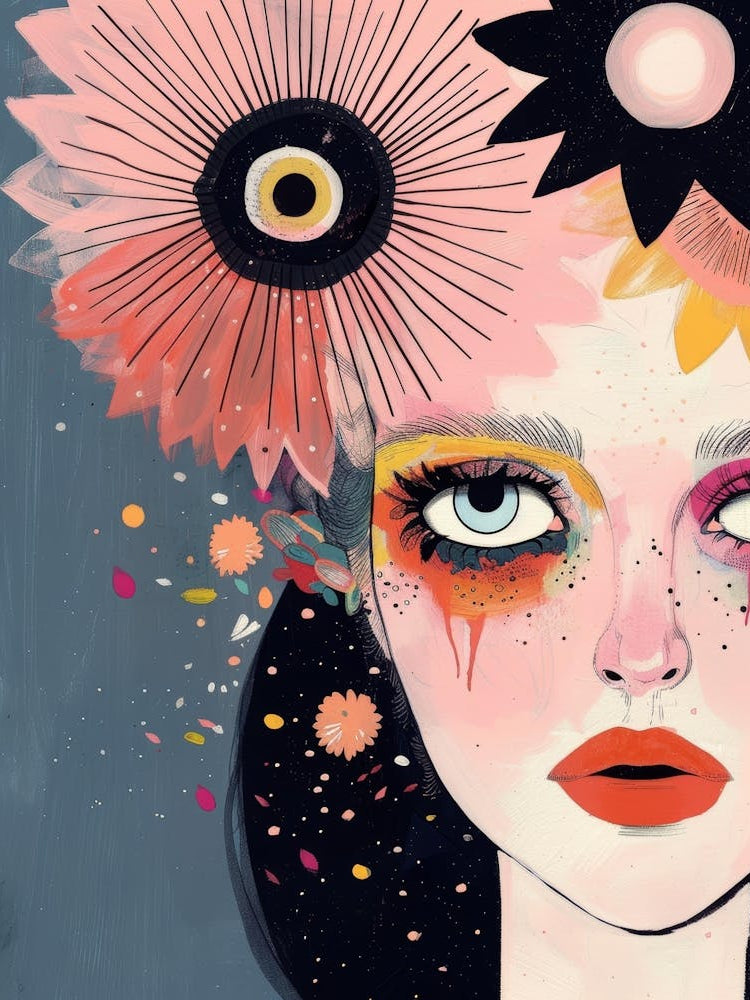 Face Of A Girl With Flowers