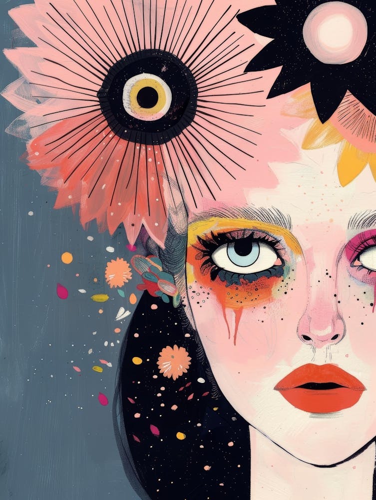 Face Of A Girl With Flowers