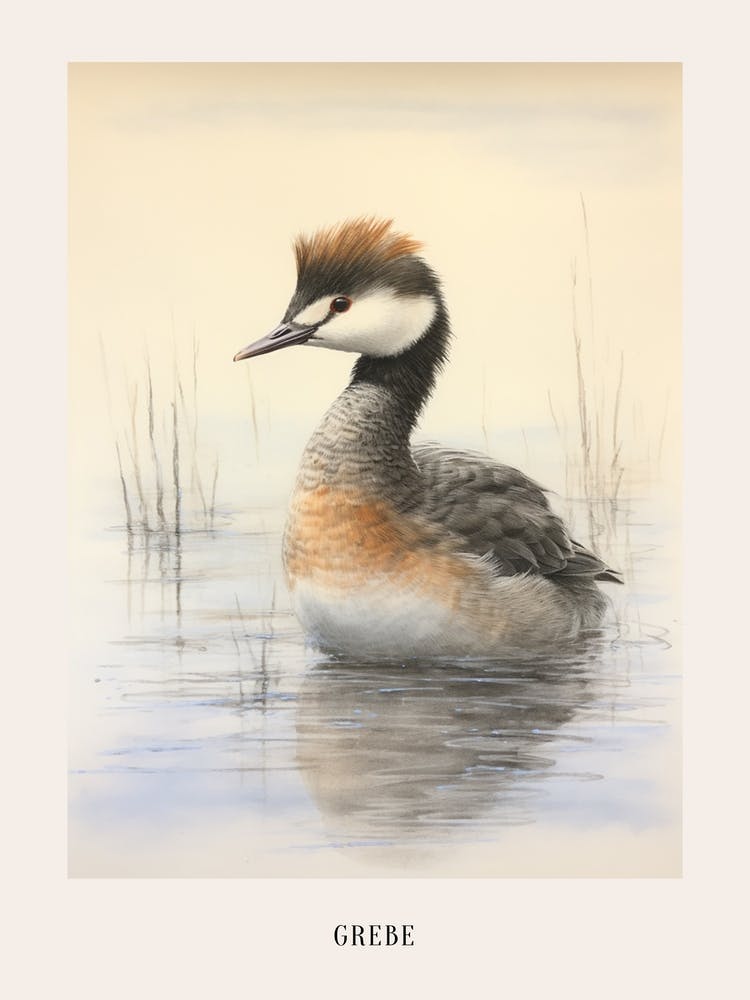Vintage Bird Drawing Grebe 1 Poster