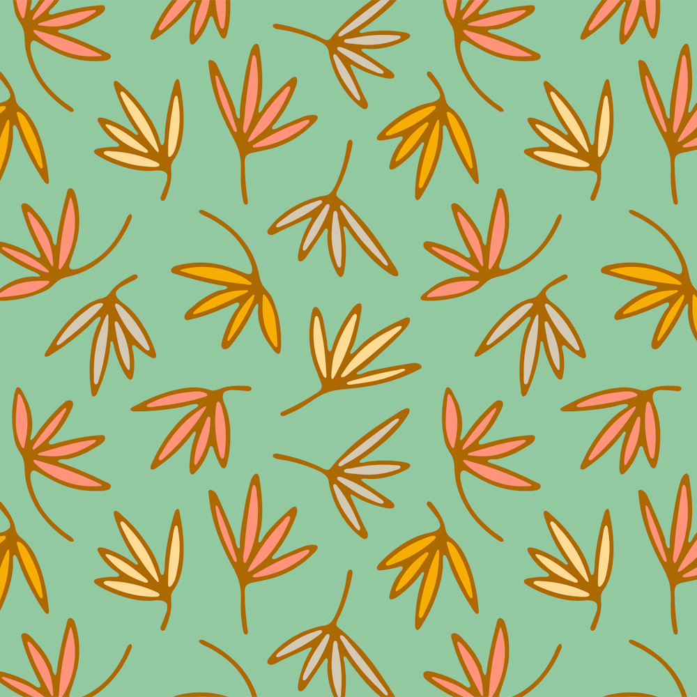 PETALS Abstract Floral Botanical in Brown Pink Yellow Cream Gray on Mint Green