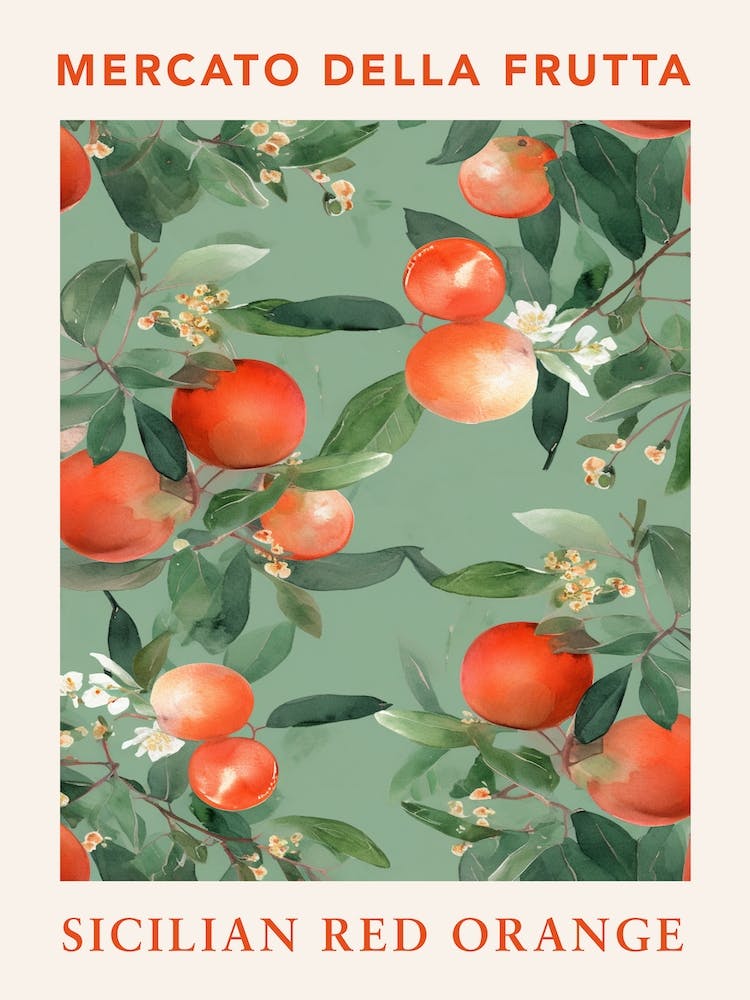 Sicilian Red Orange Fruit Market Poster