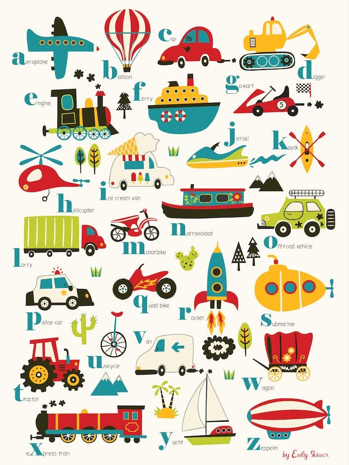 Vehicles Alphabet White