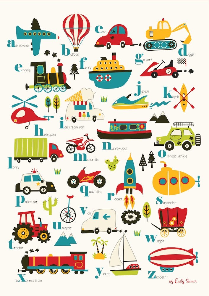 Vehicles Alphabet White