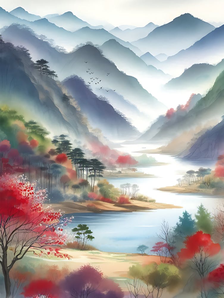 Aquarell Lebendige Landschaft 5
