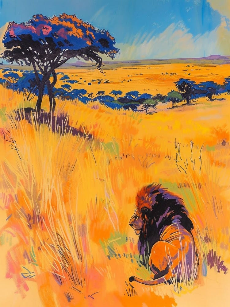 Transvaal Lion Hunting In The Savannah Fauvist Painting 1