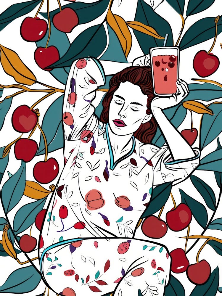 Woman Portrait With Cherries 10 Pattern