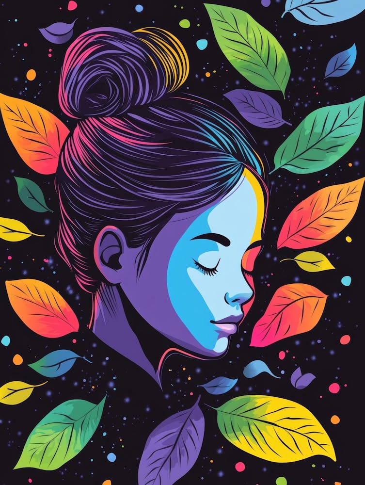 Girl With Colorful Leaves
