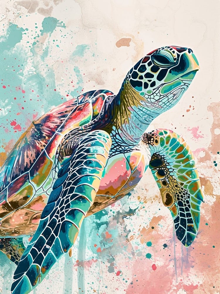 Paint Splash Pastel Sea Turtle