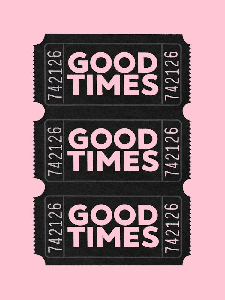 Good Times Ticket Retro Wall Art Funky Decor Pink And Black Print