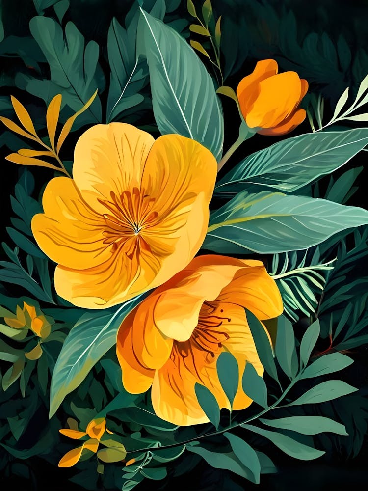 Yellow Flowers On A Black Background