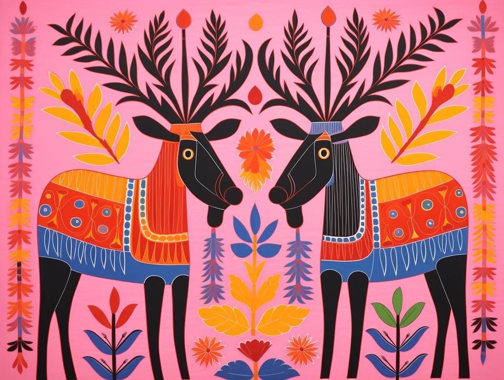 Moose 3 Folk Style Animal Illustration