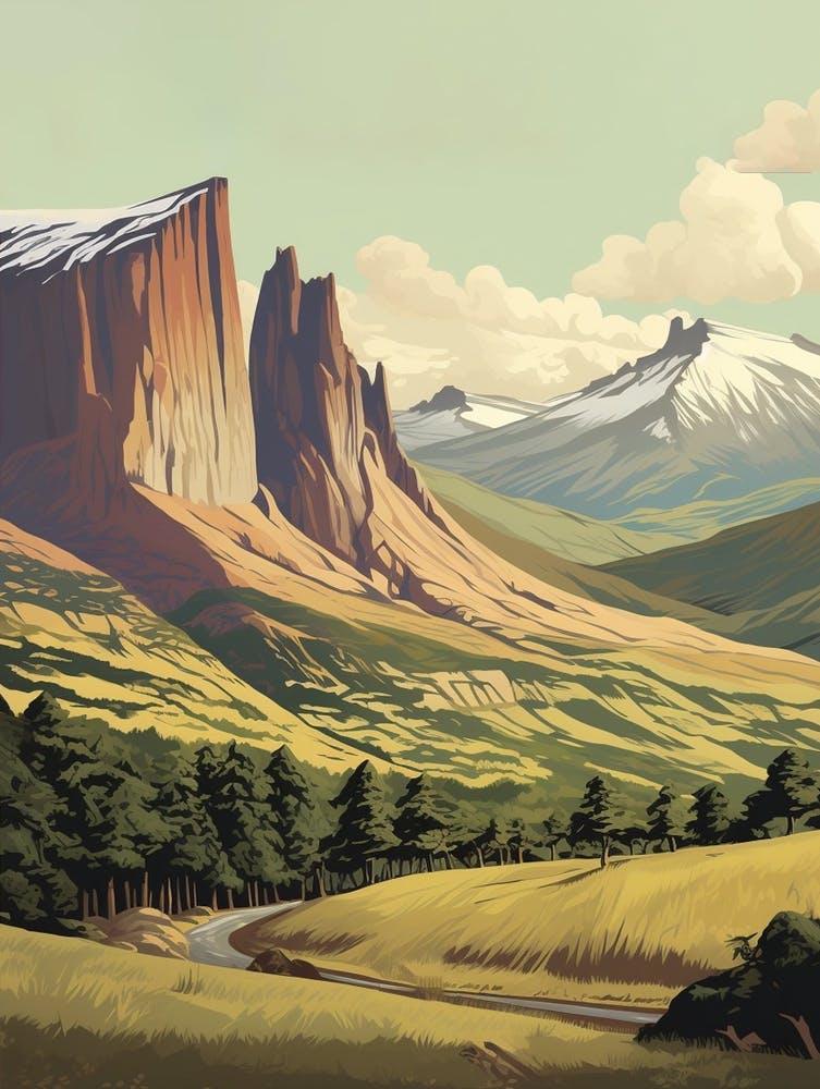 Torres Del Paine Circuit Chile 1 Vintage Travel Illustration