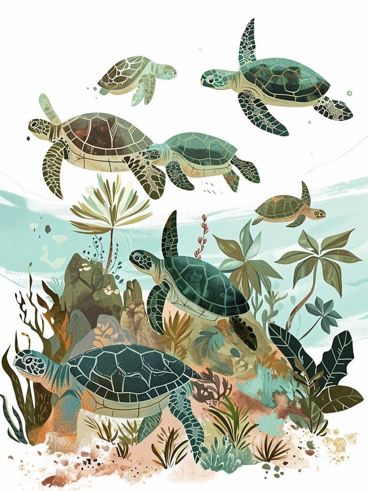 Sea Turtle Underwater Illustration Watercolour 3