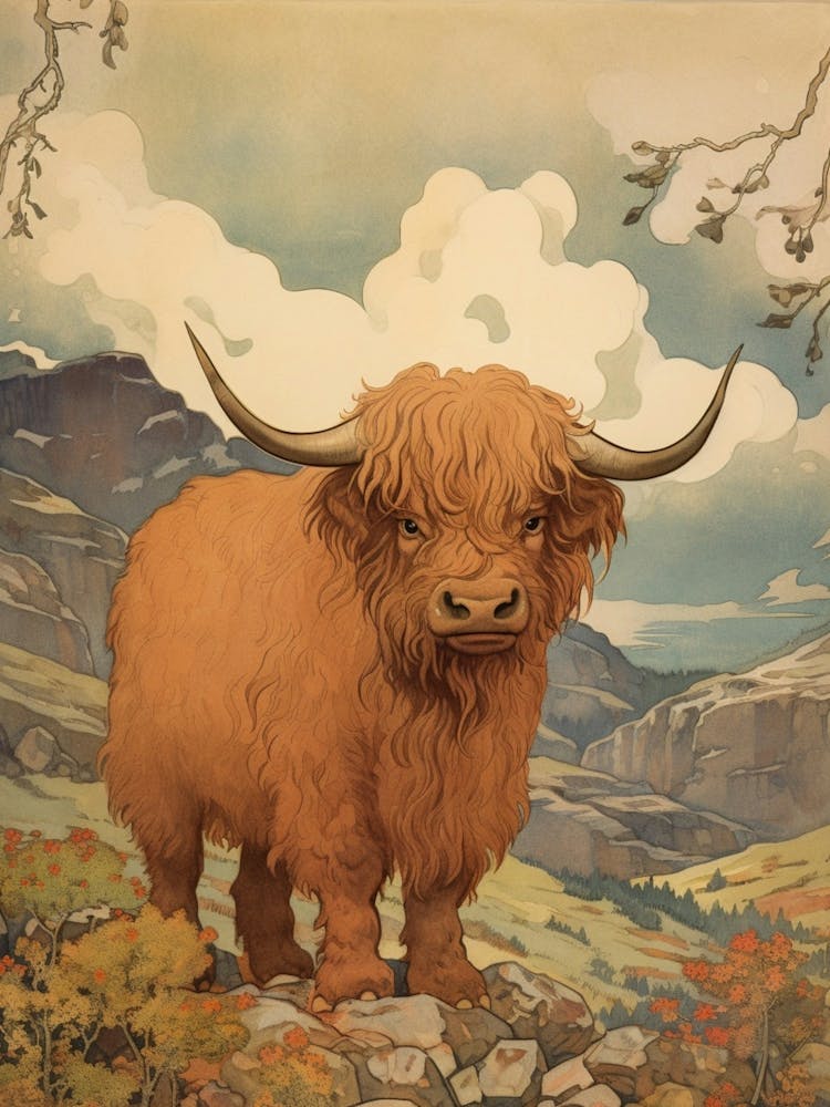 Animated Highland Cow Warm Tones