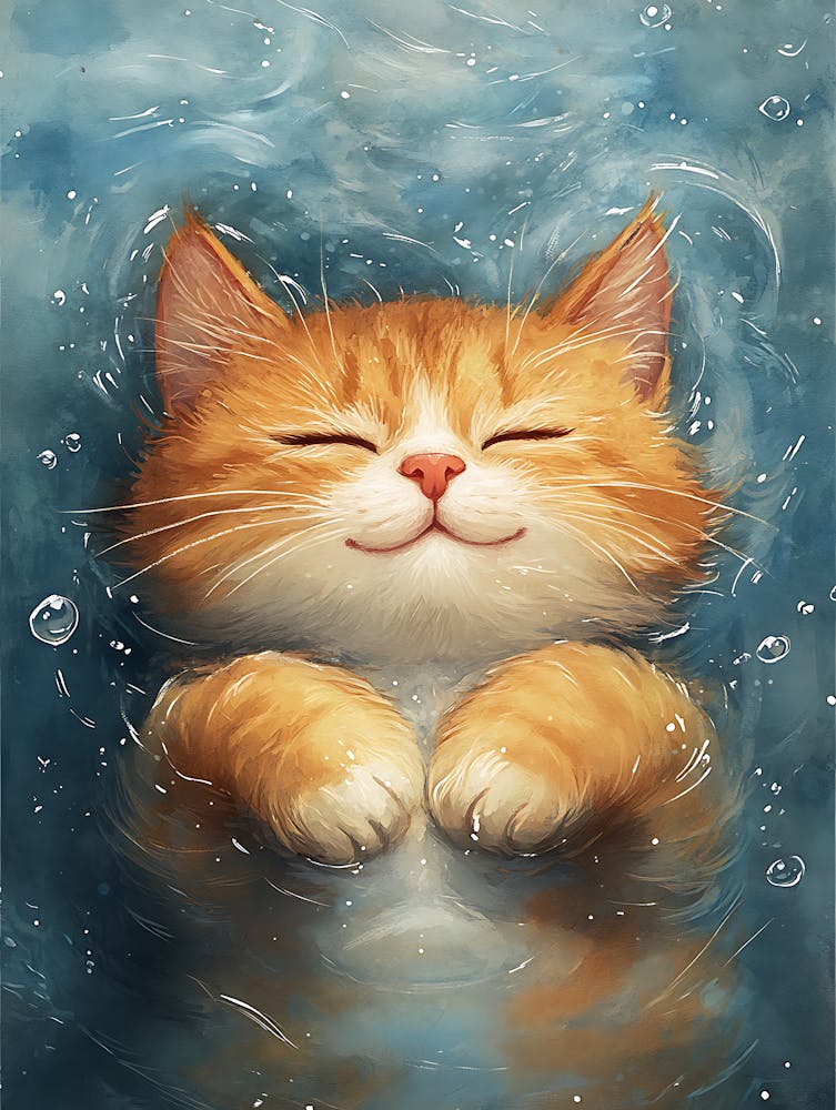 Happy Orange Cat Floating on Water 11