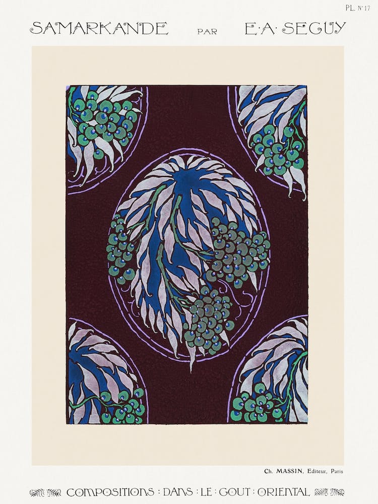 Motif d'Arbre Fruitier Impression au Pochoir Art Nouveau dans un Style Oriental, Eugène Séguy