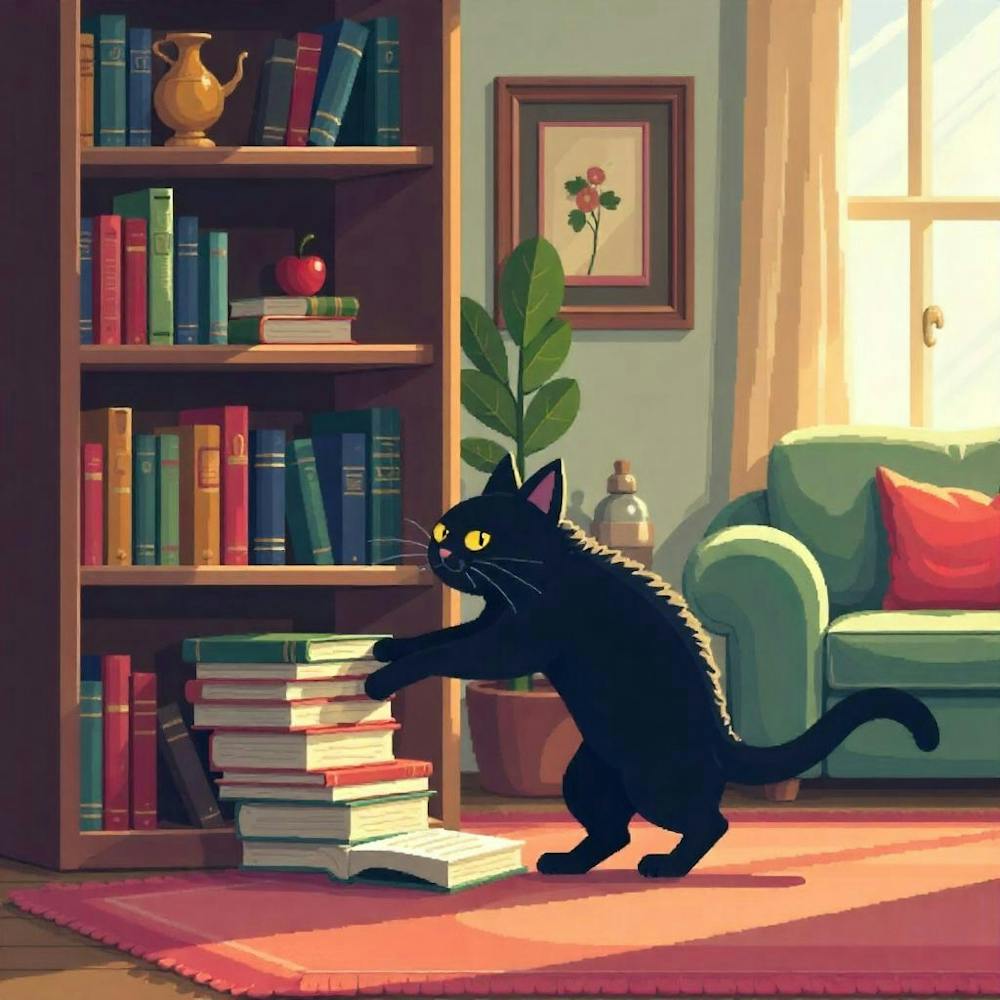 Chat Jouant avec des Livres Chat Drôle (2)