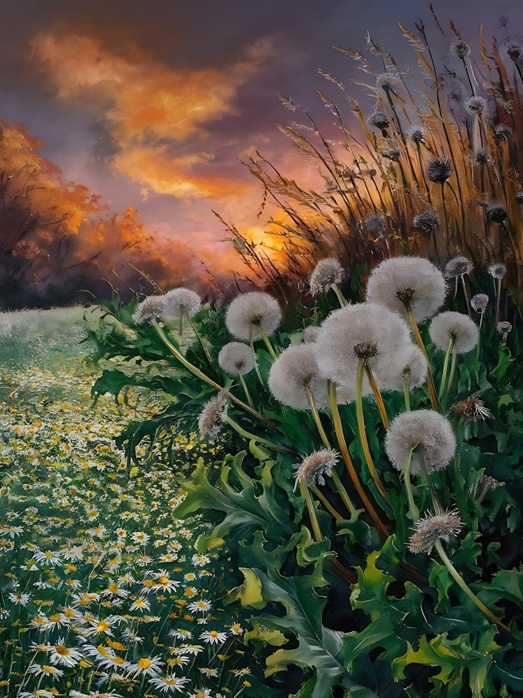 Dandelions At Sunset