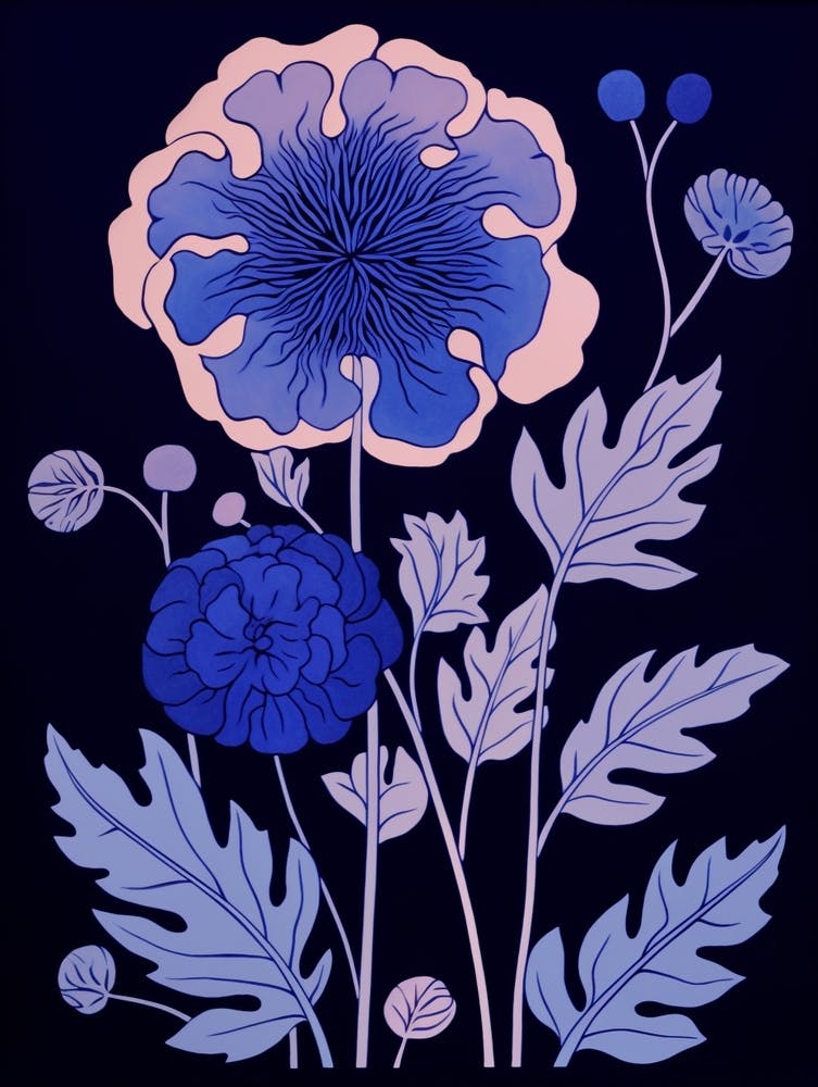Blue Flower Illustration Scabiosa 2
