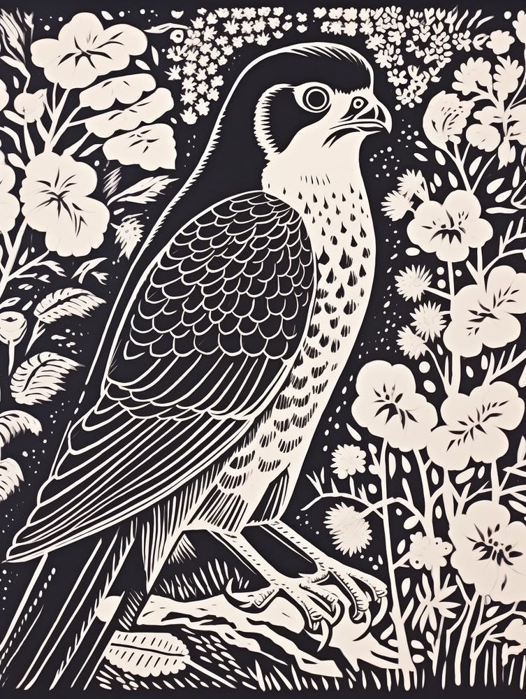B&W Bird Linocut Eurasian Sparrowhawk 3