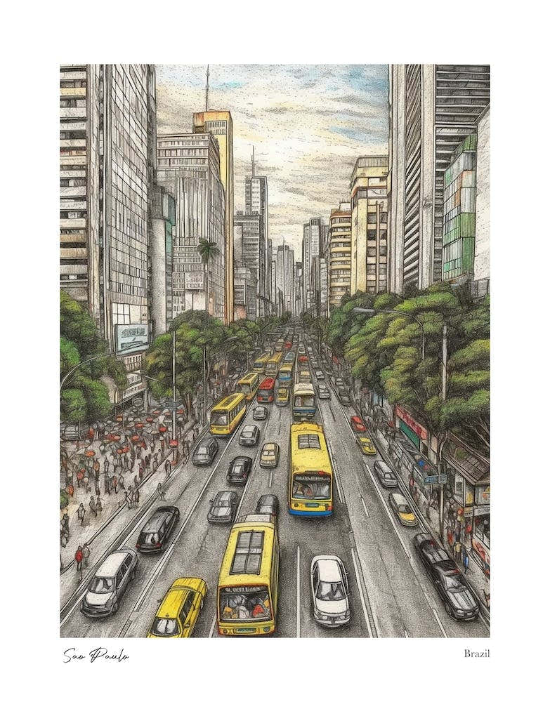 Sao Paulo Brazil Drawing Pencil Style 1 Travel Poster