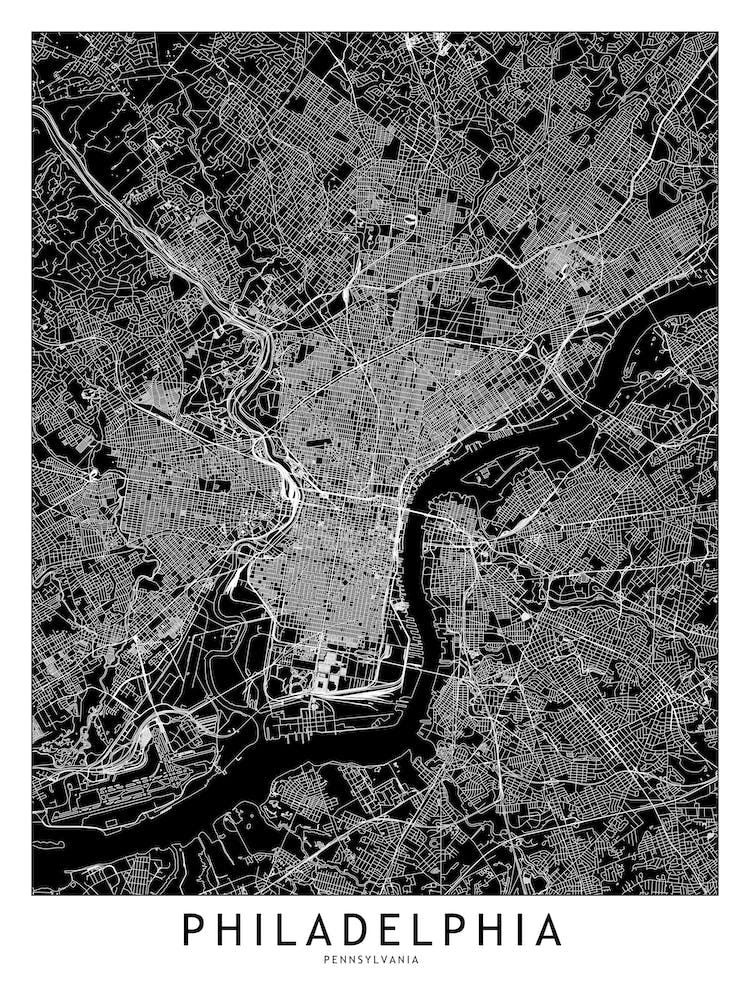 Philadelphia Black And White Map