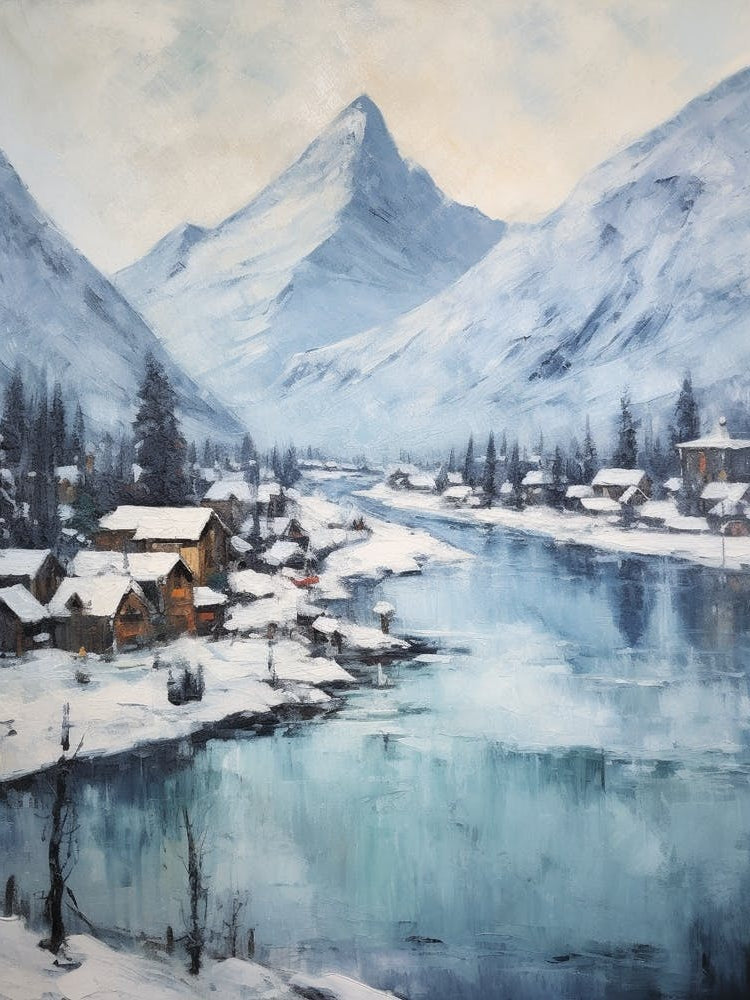 Vintage Winter Painting Banff Canada 1