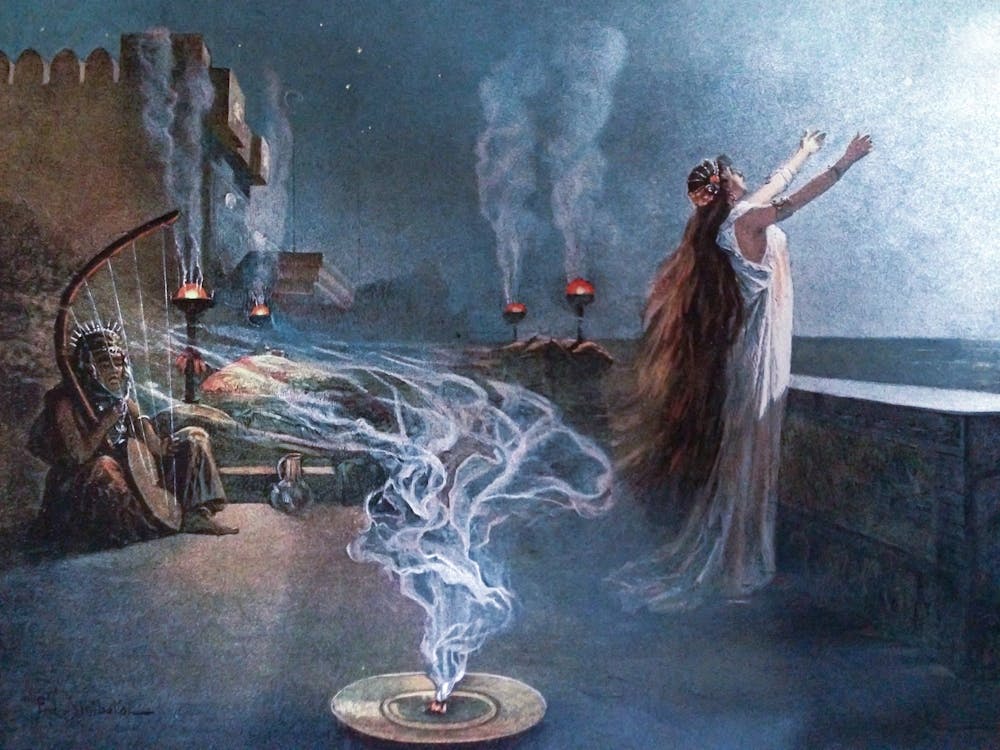 Calling to the Moon (Rare) 1896 Oil Painting by Jean-Paul Sinibaldi "Salammbo" Carthage Flaubert Paolo Sinibaldi