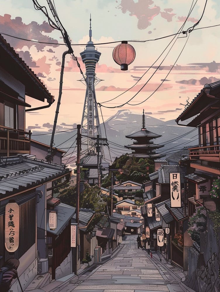 Osaka Japan 3 Retro Illustration