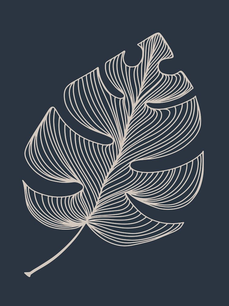 Leaf Lines in Deep Blue Backdrop