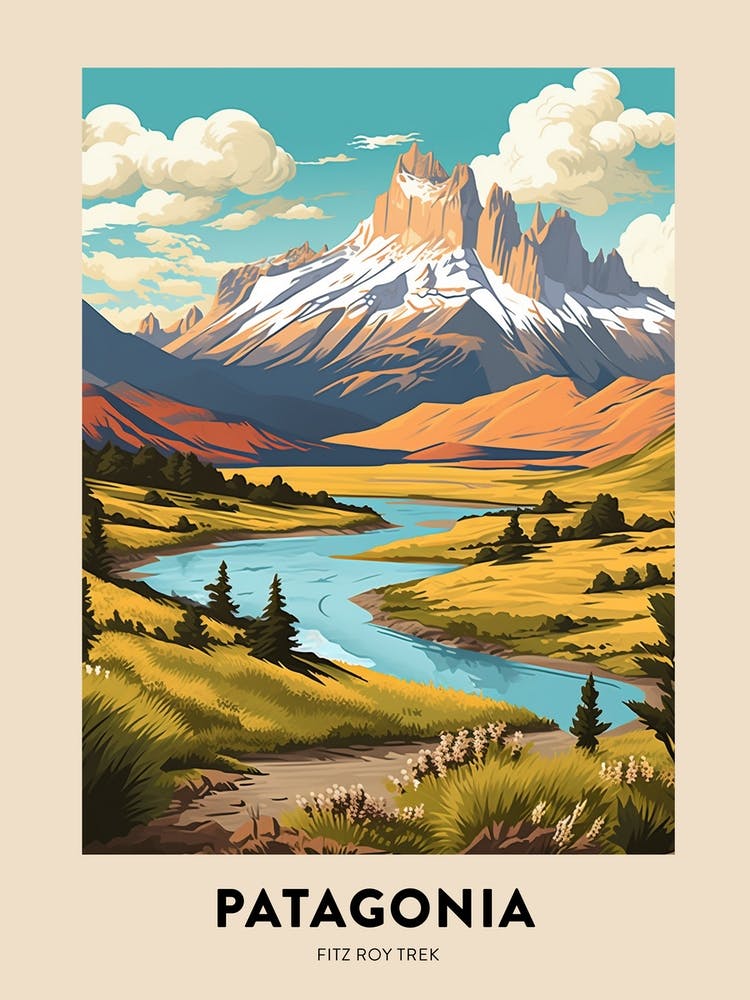 Patagonia 2 Vintage Hiking Travel Poster