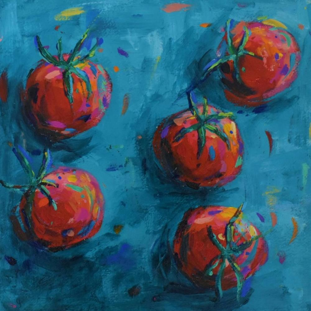 Cherry Tomatoes Red In Blue Square