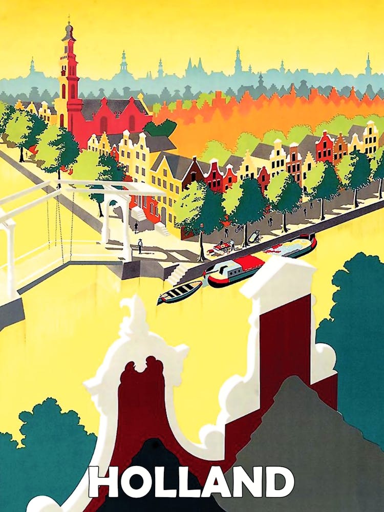 Holland, Aerial View Of Amsterdam, Travel Poster