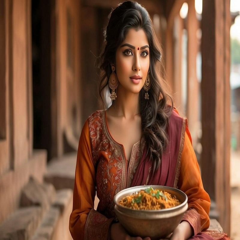 Indian Woman Holding A Bowl Of Food