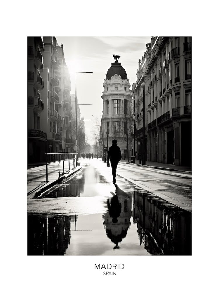 Poster Of Madrid, Spain, Black And White Analogue Photography 1