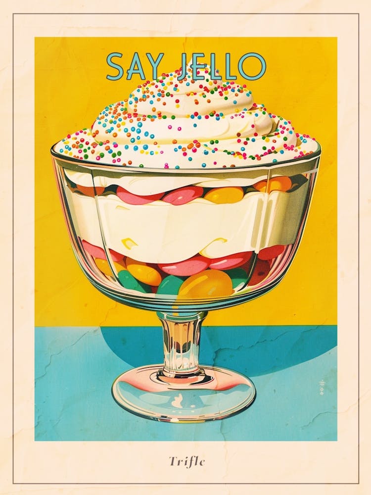 Retro Trifle With Rainbow Sprinkles Vintage Cookbook Inspired 2 Poster
