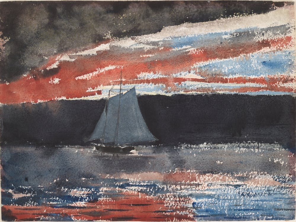 Schooner At Sunset (1880) Watercolor, Winslow Homer