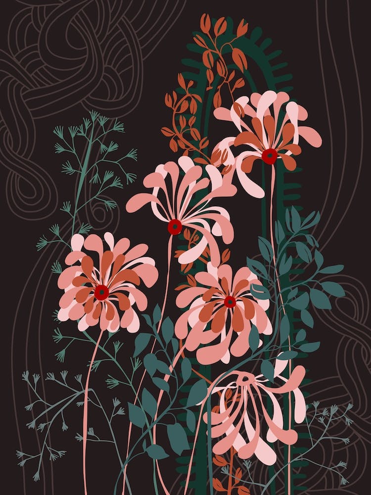 Art-Déco-Blumen Taupebraun