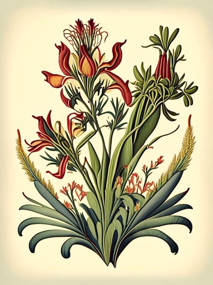 Kangaroo Paw 1 Floral Botanical Vintage Poster Flower