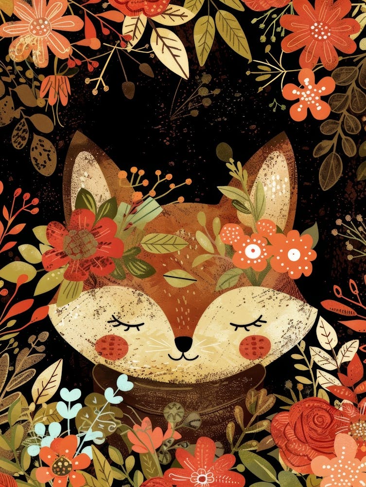 Fox With Flowers 1