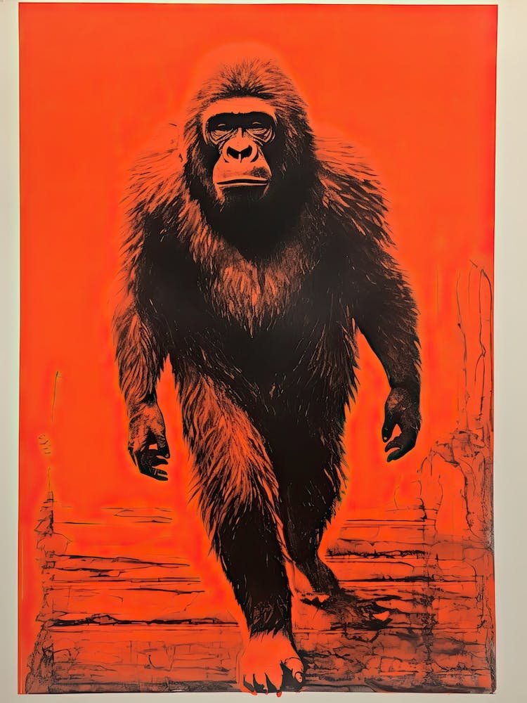 Gorilla, Woodblock Animal Drawing 2