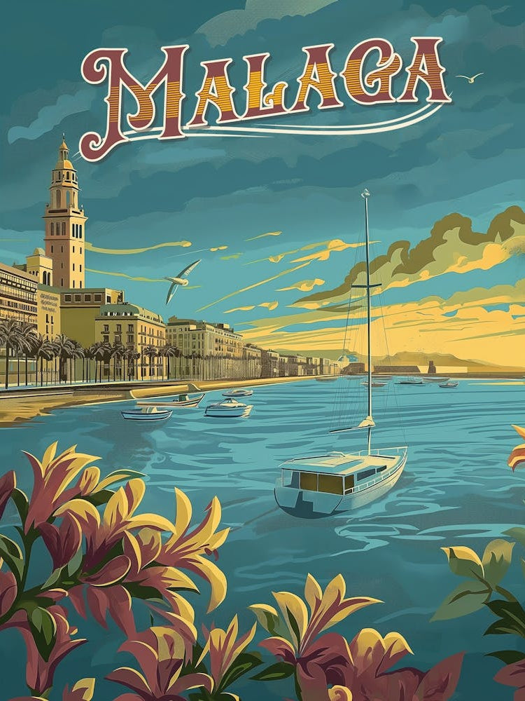 Malaga in Retro Charm - Vintage Travel Poster