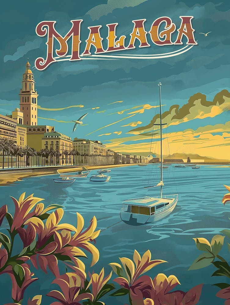 Malaga in Retro Charm - Vintage Travel Poster