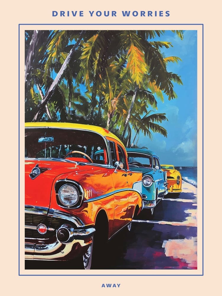 Classic Cars With Palm Trees Poster